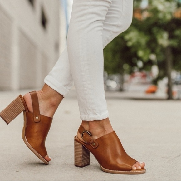 Madewell - Riley Slingback Mule Sandal Shoe Block Heel Peep Toe Leather Brown -6 - Picture 1 of 9